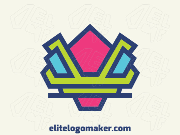 Create your own logo in the shape of a robot with abstract style and green, blue, and pink colors.