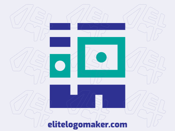 Simple logo created with abstract shapes forming a robot with green and blue colors