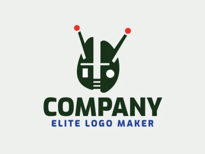 Simple logo composed of abstract shapes forming a robot combined with a brain with green with red colors.