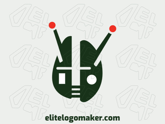 Logotipo simples composto por formas abstratas, formando um robô combinado com um cérebro com as cores verde e vermelho.