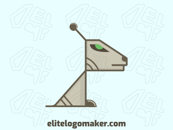 Mascot logo design in the shape of a robot dog composed of stylized shapes with green, brown, and beige colors.