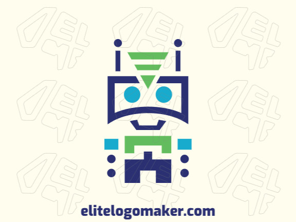 Logotipo criativo com a forma de um robô combinado com um ícone wi-fi com design criativo e estilo abstrato, as cores utilizado foram azul e verde.