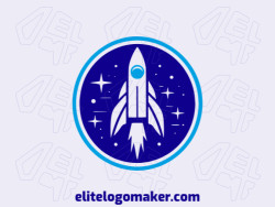 Logo template for sale in the shape of a rocket in space, the colors used were blue and dark blue.