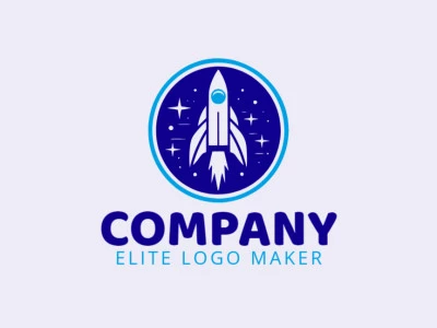 Logo template for sale in the shape of a rocket in space, the colors used were blue and dark blue.