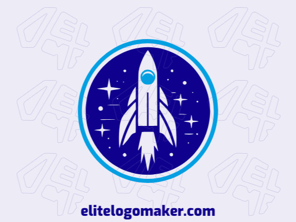 Logo template for sale in the shape of a rocket in space, the colors used were blue and dark blue.