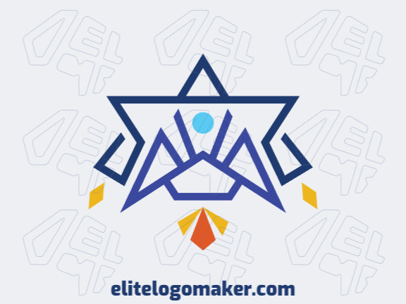 Logo design in the shape of a rocket combined with a star with symmetry design and orange, blue, and yellow colors.