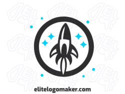 A sophisticated logo in the shape of a rocket combined with stars with a sleek minimalist style, featuring a captivating blue and black color palette.