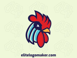 Simple logo design composed of abstract shapes forming a rooster head with yellow, blue, and red colors.
