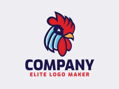 Logotipo abstracto con un diseño refinado que forma un gallo en colores azul, rojo, y amarillo.