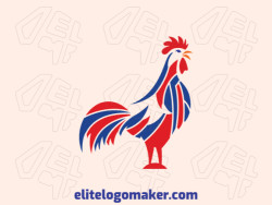 Logo ready, available in the shape of a rooster with mosaic design with yellow, red, and blue colors.