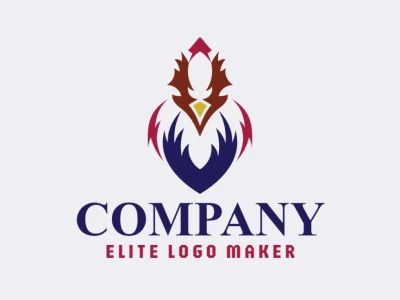 Mascot logo design in the shape of a rooster composed of abstracts shapes with yellow, red, and blue colors.