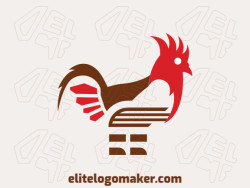 Animal logo design with the shape of a rooster combined with a book with brown and red colors.