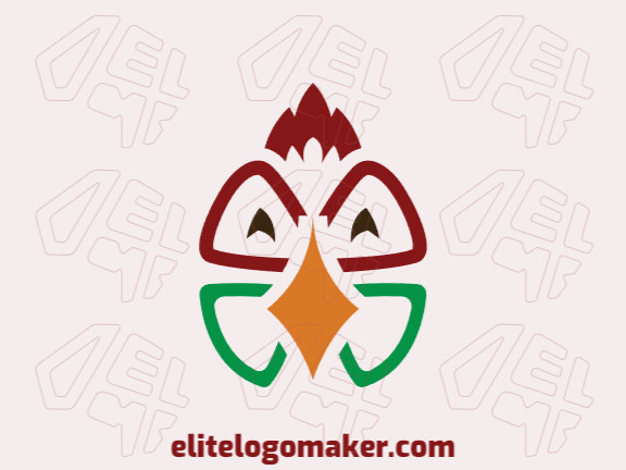 Double meaning logo design created with abstract shapes forming a rooster combined with a four leaf clover with green, yellow, and red colors.