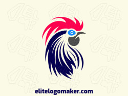 Simple logo composed of abstract shapes forming a rooster head with red, grey, and dark blue colors.