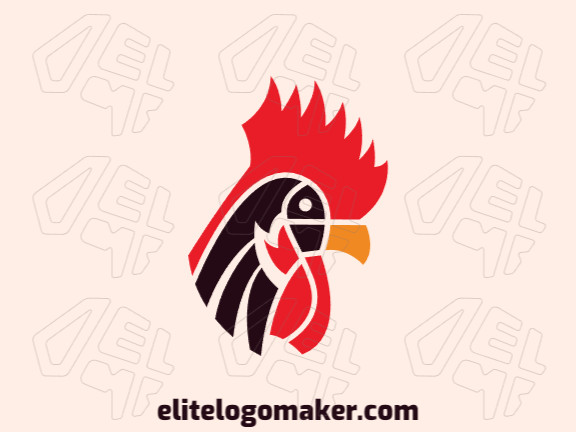 Elegant logo with abstract shapes forming a rooster head with a geometric design with red, black, and yellow colors.