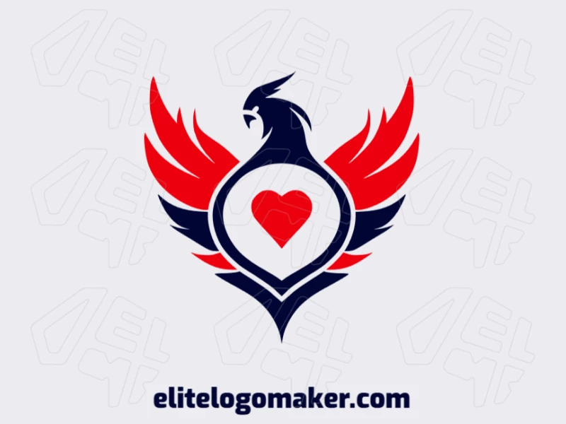 Logotipo moderno com a forma de um galo combinado com um coração com design profissional e estilo mascote.