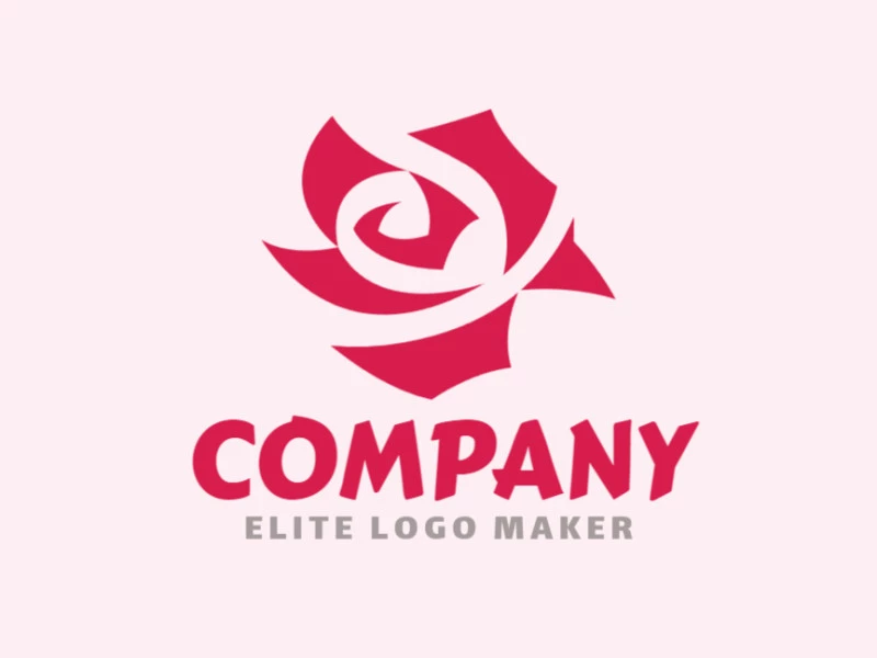 Logotipo simples e profissional com a forma de uma rosa com estilo abstrato, a cor utilizada foi vermelho.