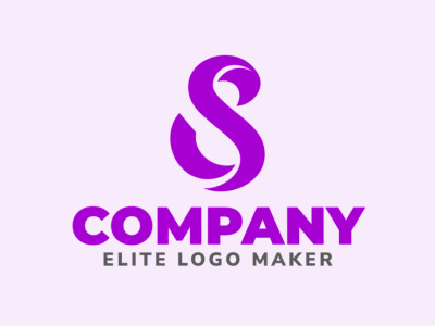 Um logotipo flexível e habilmente modelado na forma de uma letra "S" com um toque de estilo simples, onde a cor escolhida é roxo.