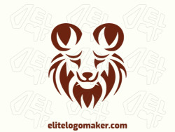 Abstract logo created with abstract shapes forming a sad lion with the color brown.