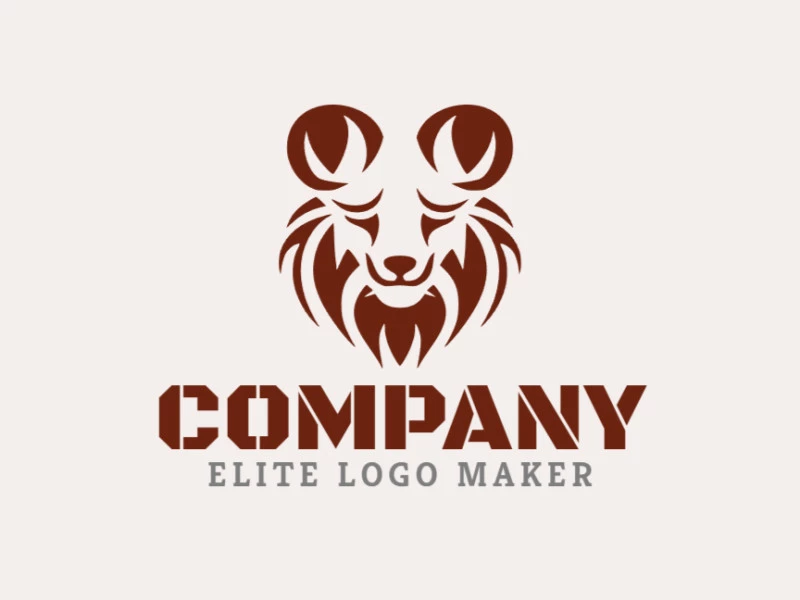 Abstract logo created with abstract shapes forming a sad lion with the color brown.