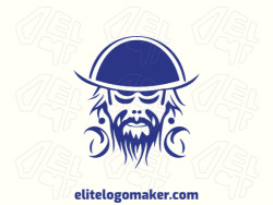 Create a vector logo for your company in the shape of a sad pirate with an abstract style, the color used was blue.