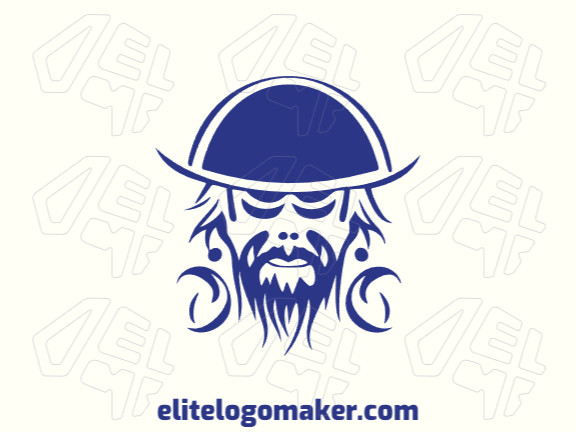 Crie um logotipo vetorial para sua empresa com a forma de um pirata triste com estilo abstrato, a cor utilizada foi azul.