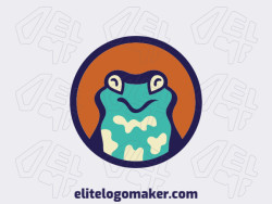Animal logo design in the shape of a salamander head composed of stylized shapes with blue, yellow, and orange colors.