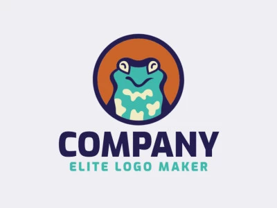 Animal logo design in the shape of a salamander head composed of stylized shapes with blue, yellow, and orange colors.