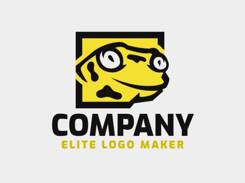 Simple and professional logo in the shape of a salamander combined with a square with illustrative style, the colors used are black and yellow.