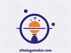 A logo is available for sale in the shape of a satellite with a minimalist style with orange and dark blue colors.
