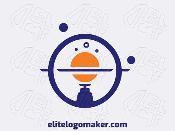 Logotipo disponível para venda com a forma de um satélite com estilo minimalista e com as cores laranja e azul escuro.