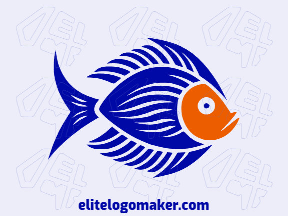 Um logotipo profissional em forma de um peixe assustado com um estilo abstrato, as cores utilizadas foi laranja e azul escuro.
