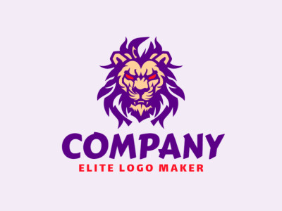 An illustrative logo featuring a scary lion, blending orange, purple, and beige tones for a captivating design.
