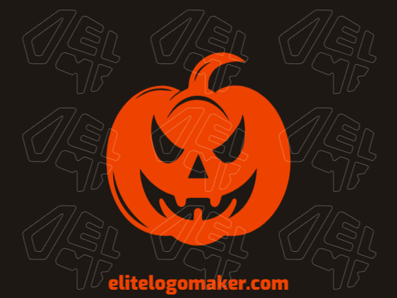 Logotipo criativo com a forma de uma abóbora assustadora com design memorável e estilo abstrato, a cor utilizada é laranja escuro.