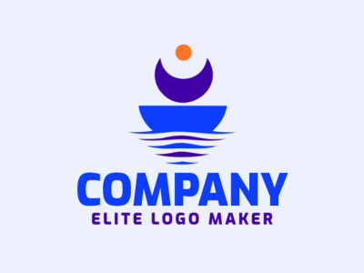Create a vectorized logo showcasing a contemporary design of a sea combined with a bowl and abstract style, with a touch of sophistication with blue, orange, and dark blue colors.