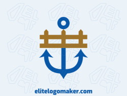 Abstract logo design with the shape of a fence combined with an anchor with blue and brown colors.