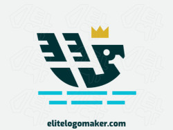 Customizable logo consisting of solid shapes and abstract style forming a sea monster with blue and yellow colors.