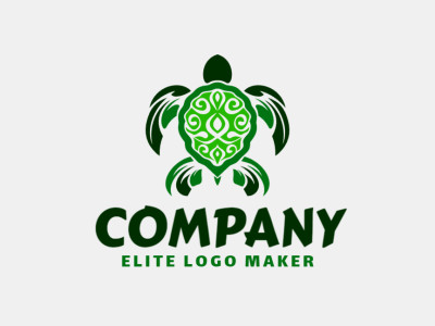 Un logotipo abstracto de una tortuga marina notable y grácil, mostrando un buen equilibrio de forma y estilo en tonos verdes vibrantes.