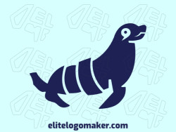 Animal logo with solid shapes forming a seal with a refined design, the color used is blue.