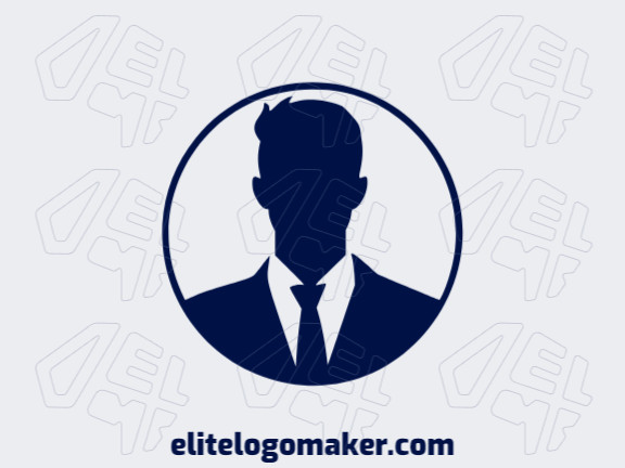 Logo available for sale in the shape of a secret man with an abstract style and dark blue color.