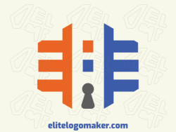 Vector logo in the shape of a server with abstract design, with blue and orange colors.