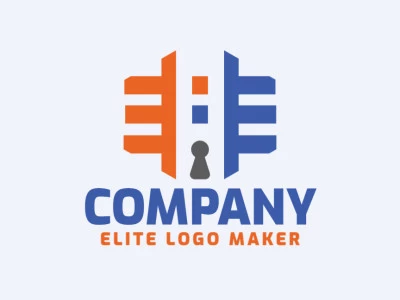 Vector logo in the shape of a server with abstract design, with blue and orange colors.