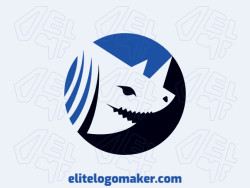 Original logo in the shape of a shark combined with a rhino with a great design and circular style, the colors used in the logo are black and blue.
