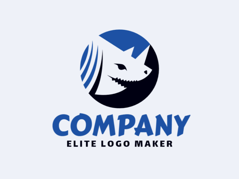 Original logo in the shape of a shark combined with a rhino with a great design and circular style, the colors used in the logo are black and blue.