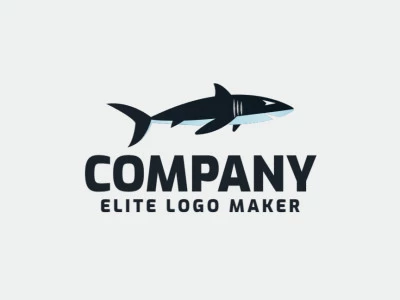 Illustrative logo in the shape of a shark composed of abstracts shapes with blue and white colors.