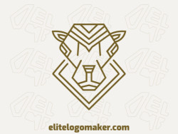 Animal mascot logo in the shape of a Sheep composed of lines with brown colors.