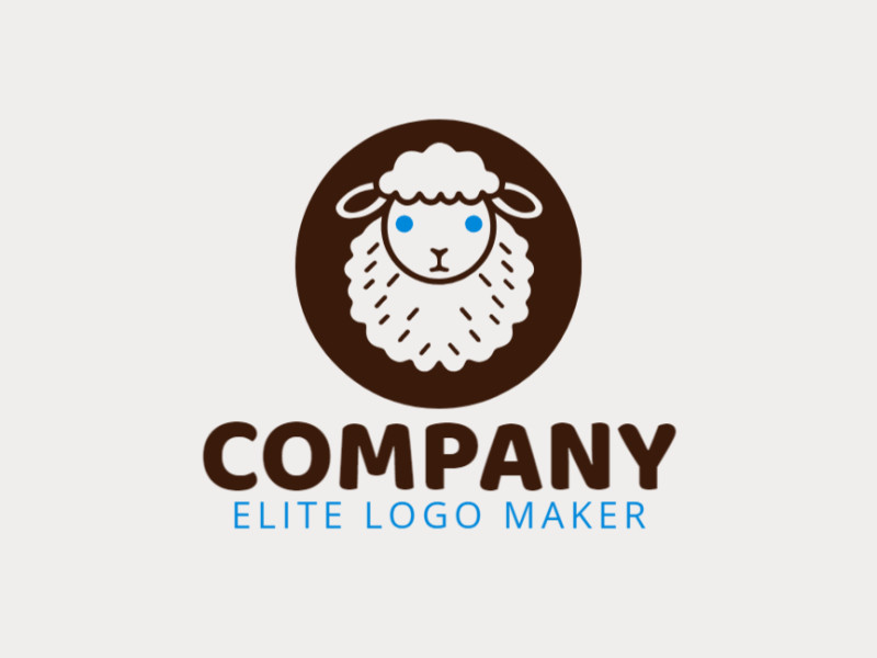 Logotipo vetorial com a forma de uma ovelha com design infantil e com as cores azul e marrom escuro.