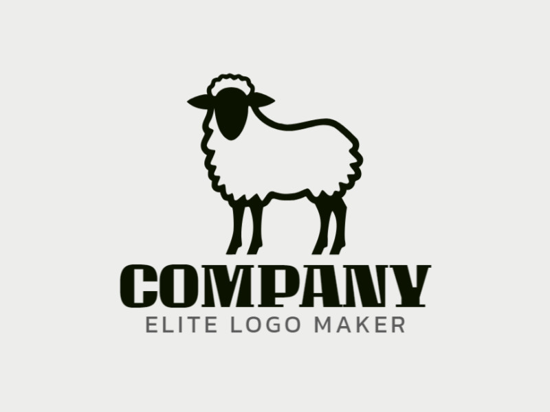 Logotipo vetorial com a forma de uma ovelha com design monoline e cor preto.
