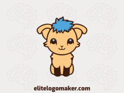A playful sheep design, with a touch of childish charm, in shades of blue, dark yellow, and dark brown.