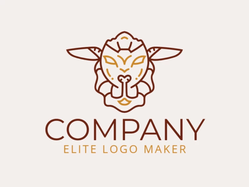 Vector logo in the shape of a sheep with monoline style and brown and yellow colors.